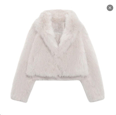 Damen Kurze Cropped Kunstpelzjacke mit voluminösem Schalkragen Echo Archiv