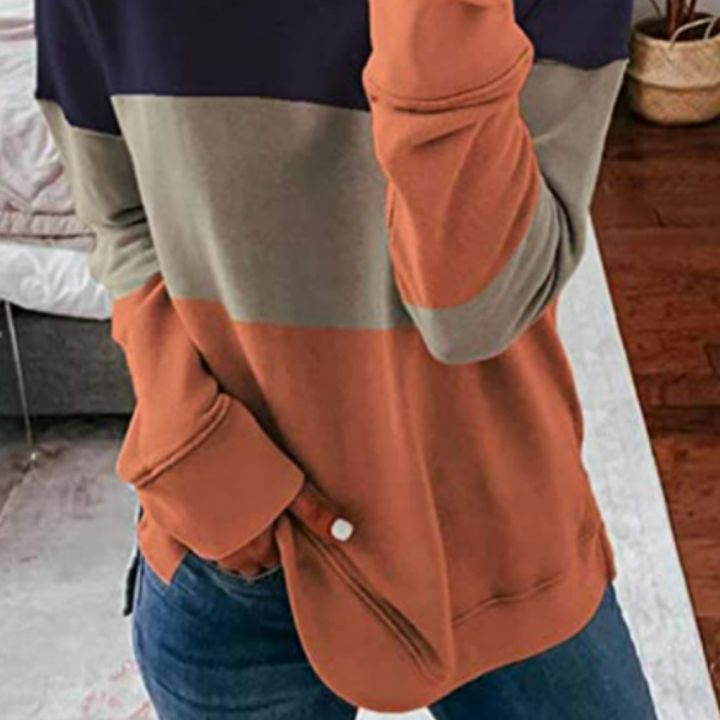 Damen Colorblock-Sweatshirt mit Rundhalsausschnitt, oversized Schnitt und dekorativen Seitenschlitzen – Avérine