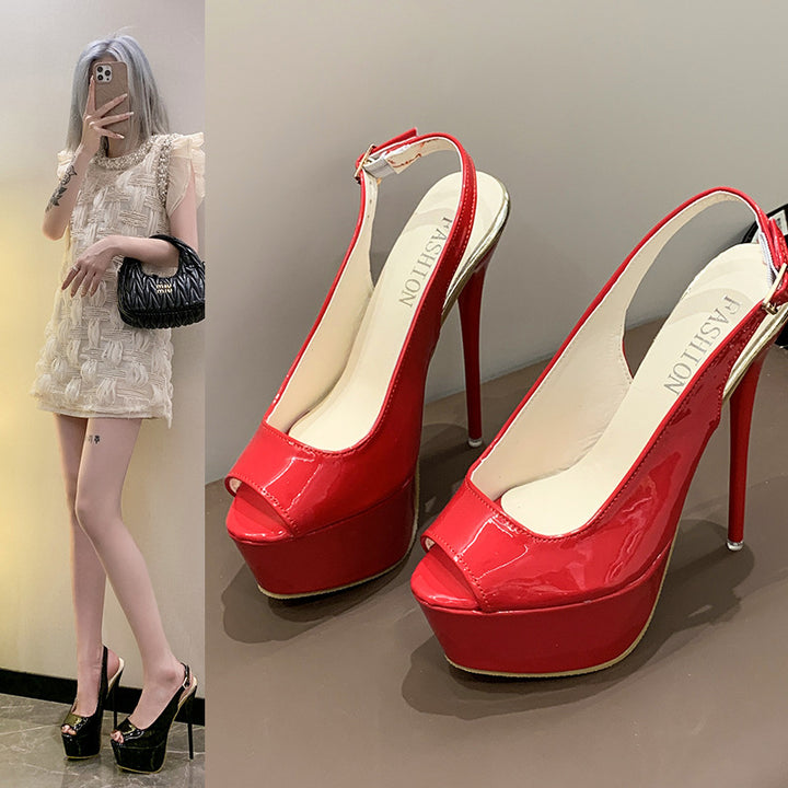 Damen Plateau-Peeptoe-Slingback mit hohem Stilettoabsatz und Lackoptik Echo Archiv