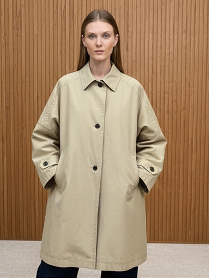 Damen Oversize Baumwoll-Mix Trenchcoat mit mittellangem, geradem Schnitt Echoarchiv