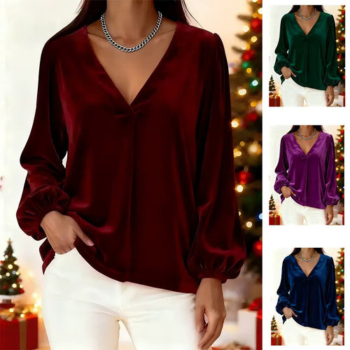 Damen Elegante Veloursbluse mit V-Ausschnitt Echo Archiv