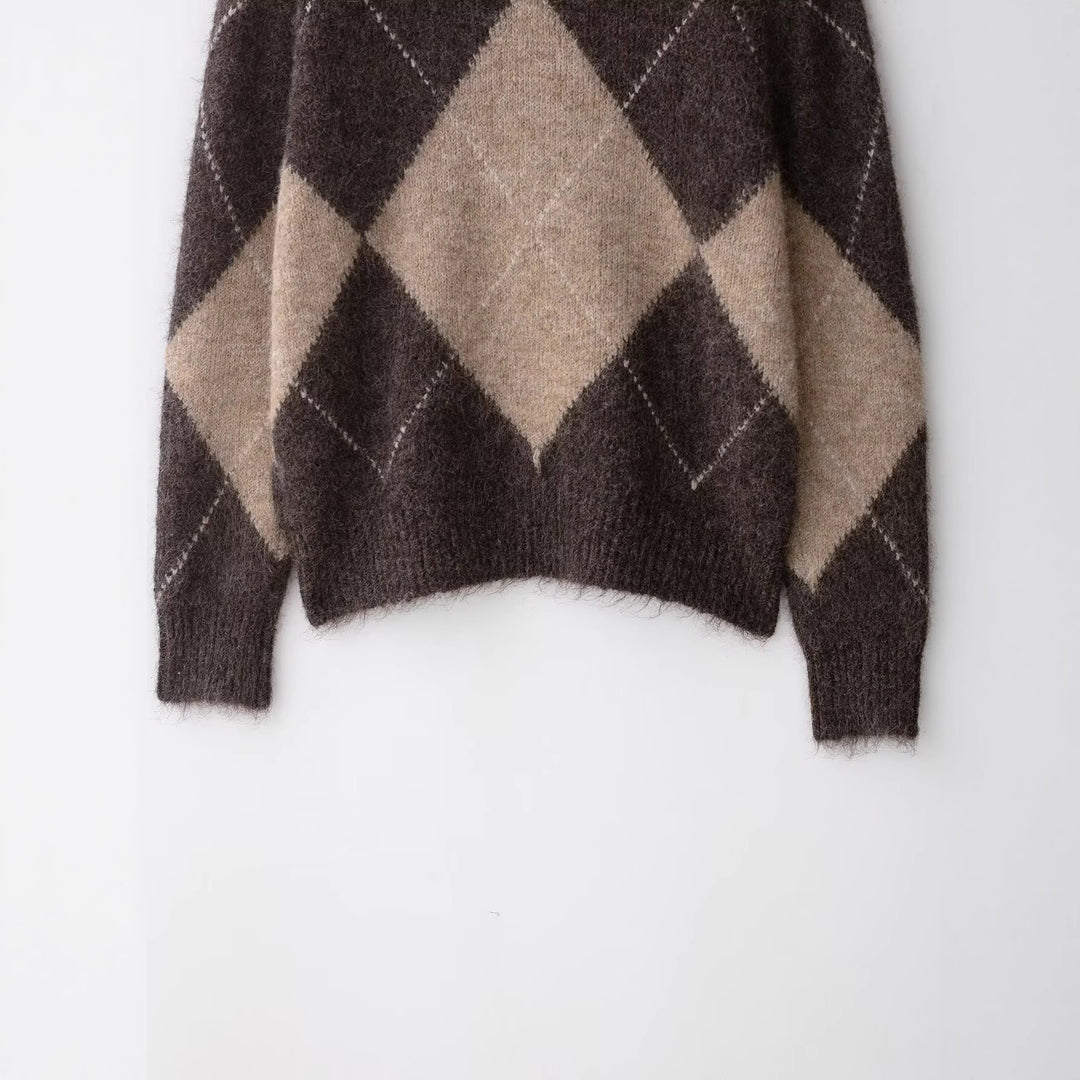 Damen Oversized Strickpullover mit Rollkragen und Rautenmuster Echo Archiv