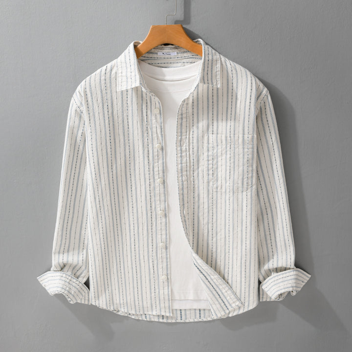 Herren Gestreiftes Overshirt aus Baumwollmix mit Brusttasche und Relaxed-Fit Echoarchiv