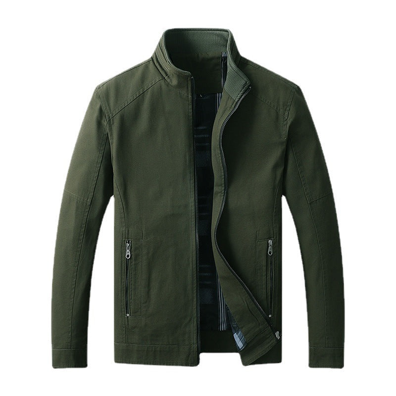 Herren Leichte Baumwoll‑Canvas Übergangsjacke mit Stehkragen und verdeckter Reißverschluss – Taviero