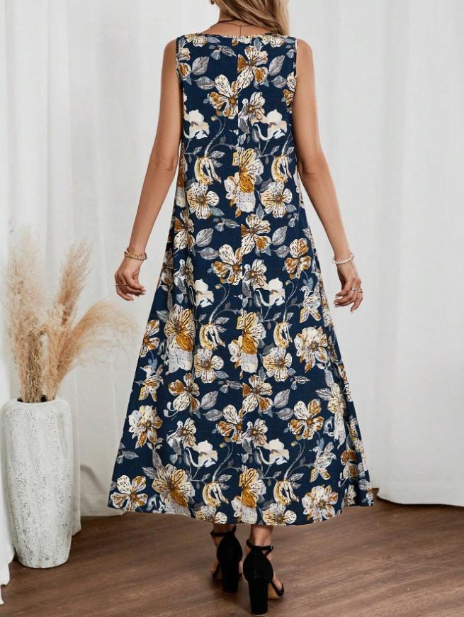 Damen Langes Sommerkleid mit floralem Muster und elegantem Schnitt Echo Archiv