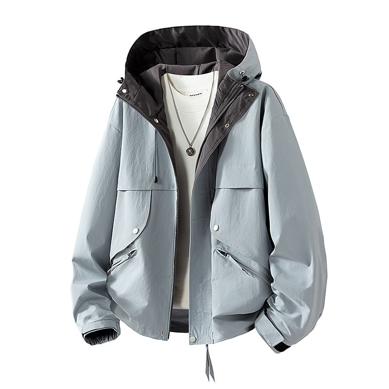 Unisex leichte winddichte Übergangsjacke mit verstellbarem Kapuze, Kordelzug und Reißverschlusstaschen – Taviero