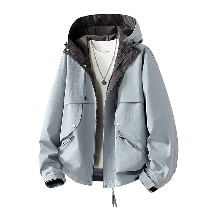 Unisex leichte winddichte Übergangsjacke mit verstellbarem Kapuze, Kordelzug und Reißverschlusstaschen – Taviero
