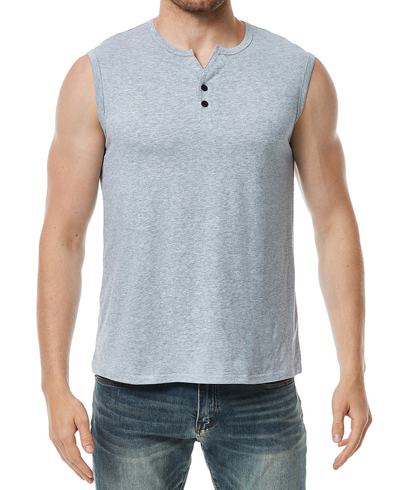 Herren ärmelloses Henley-Shirt mit modernen Knopfdetails Echoarchiv