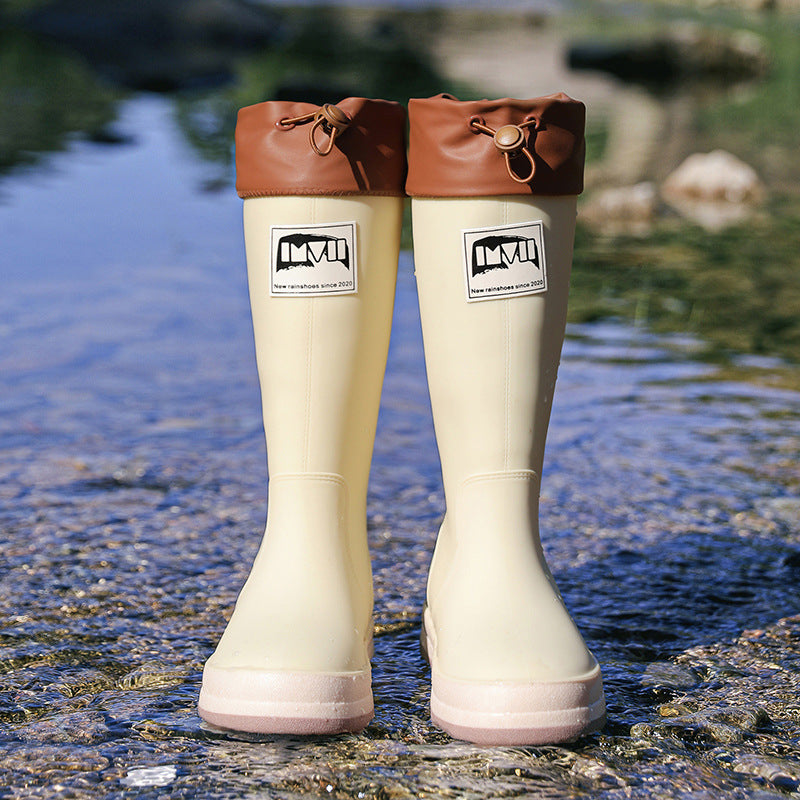 Damen kniehohe wasserdichte Gummistiefel mit verstellbarem Kordelabschluss Echoarhiv – Lioré