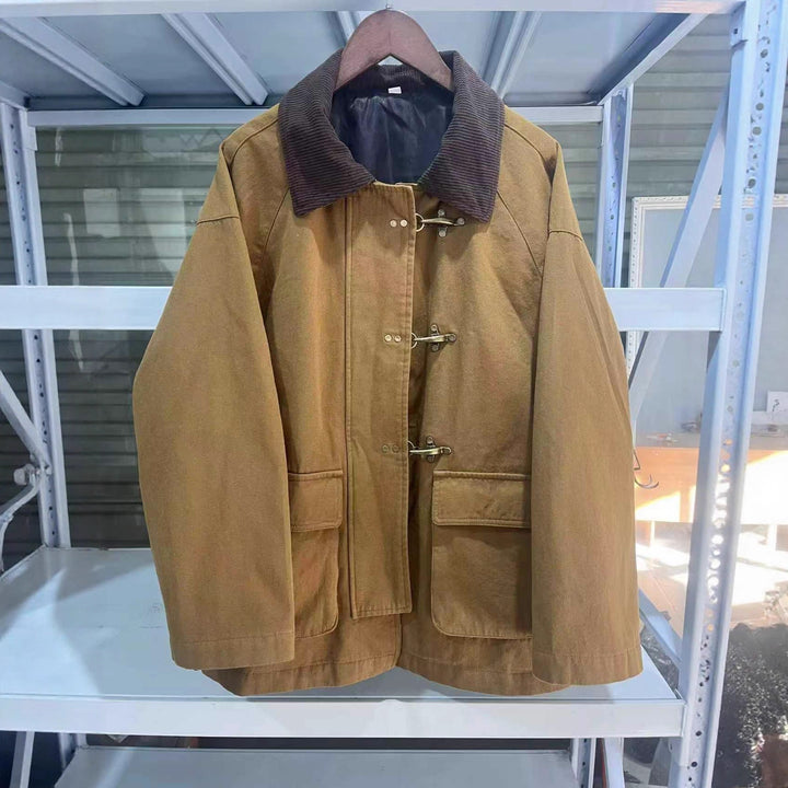 Damen Oversize Kurzmantel mit Knebelverschlüssen und Cordkragen Echo Archiv