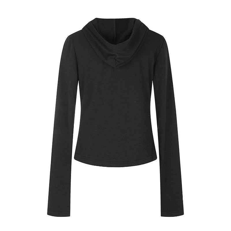 Damen Leichtes Kapuzen-Langarmshirt mit Henley-Knopfleiste und aufgesetzten Brusttaschen Echoarchiv