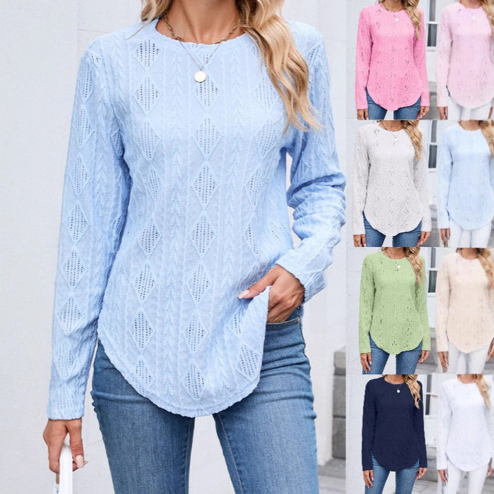 Damen Feinstrukturierter Strickpullover mit Ajour‑Diamantmuster und gerundetem Saum Echoarchiv
