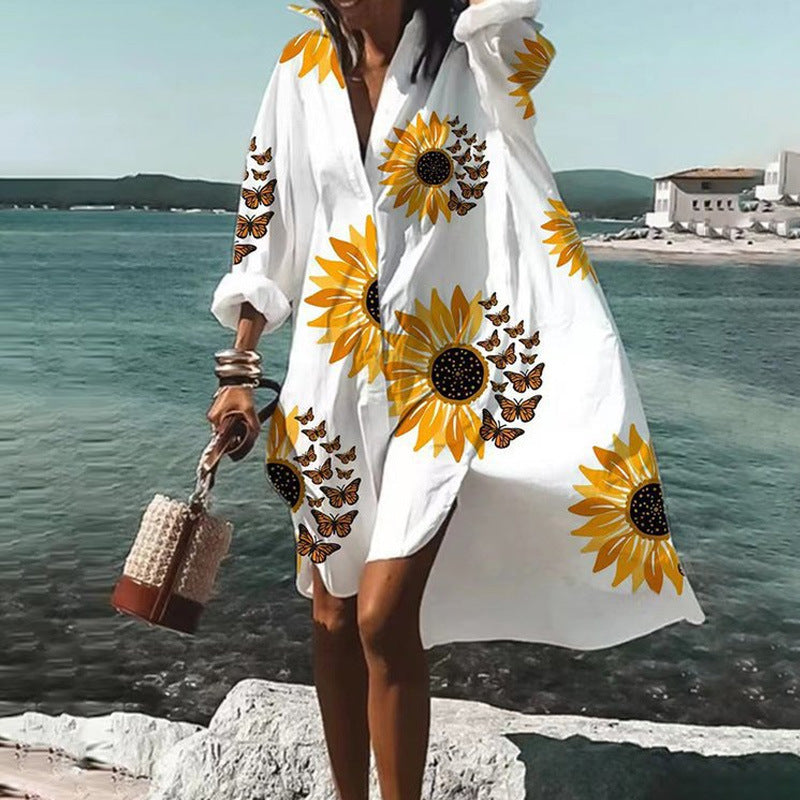 Damen nan luftiges Strandkleid Kaftan mit tropischem Blattprint und weitem Schnitt Echo Archiv