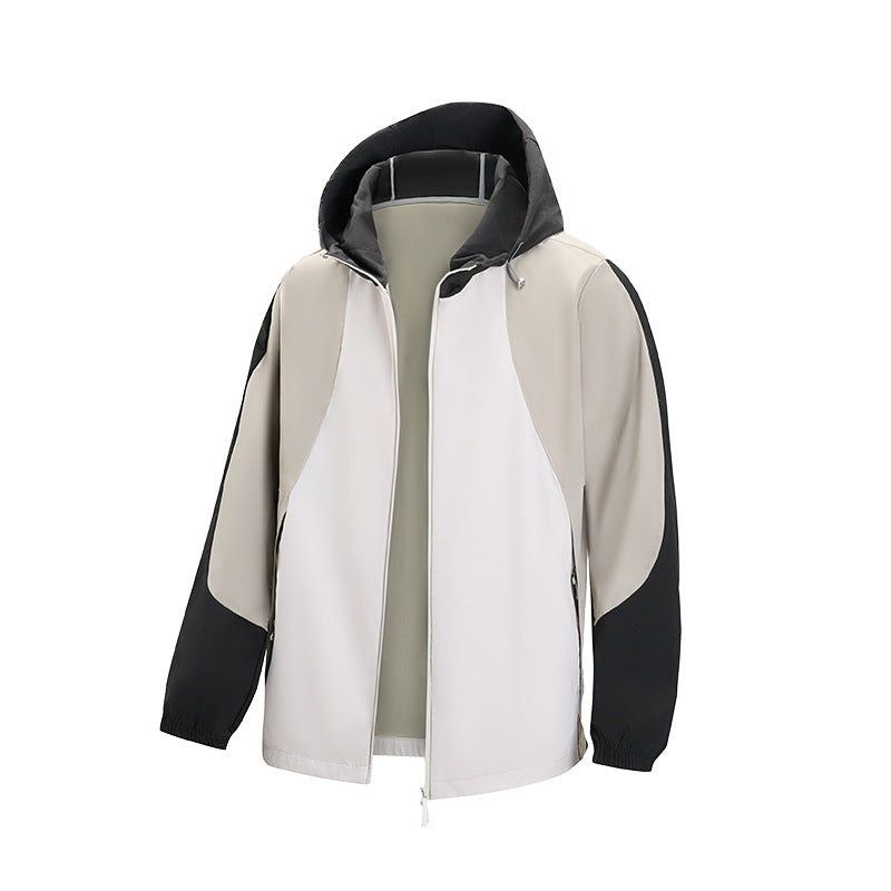 Herren leichte wasserabweisende Farbblock-Windjacke mit Kapuze und Reißverschluss Echo Archiv