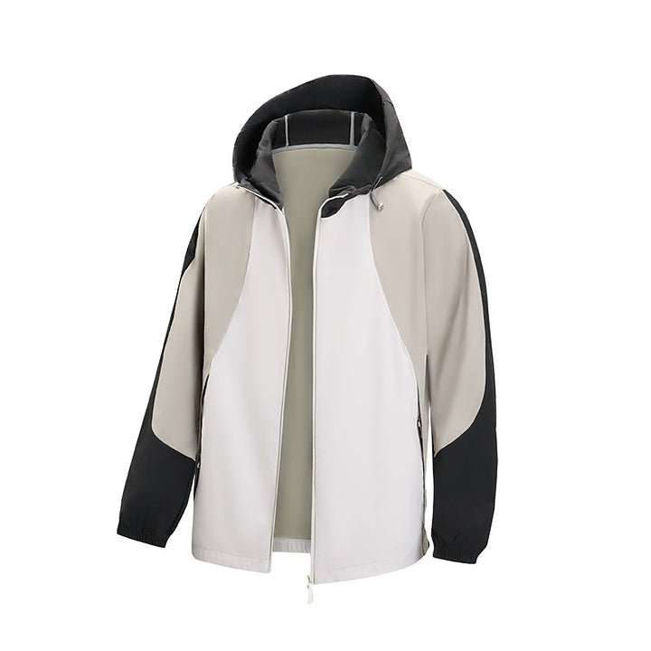 Herren leichte wasserabweisende Farbblock-Windjacke mit Kapuze und Reißverschluss Echo Archiv