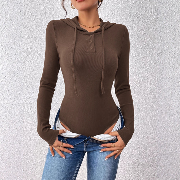 Damen Langarm Body mit Kapuze und Knopfdetail Echo Archiv