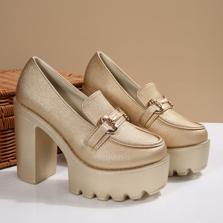 Damen Chunky-Plateau-Loafer mit hohem Blockabsatz und Zier-Bit – Lioré