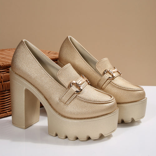 Damen Chunky-Plateau-Loafer mit hohem Blockabsatz und Zier-Bit – Lioré