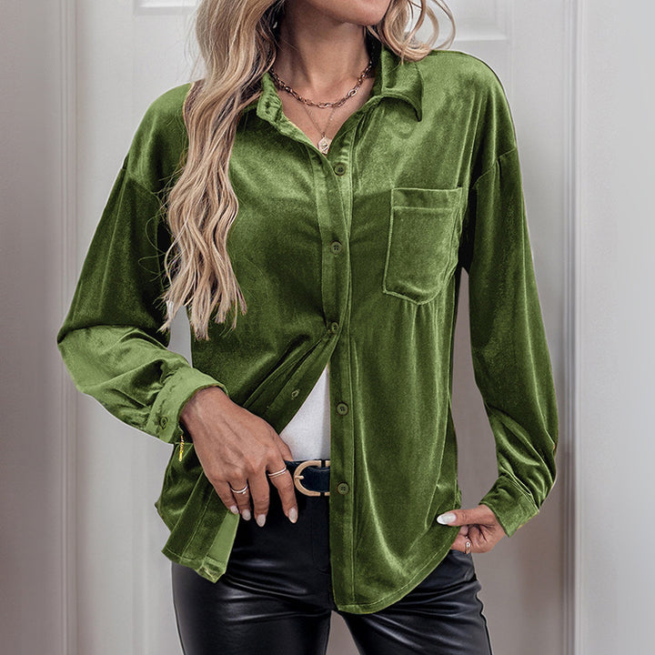 Damen Elegante Veloursbluse mit Brusttasche Echo Archiv