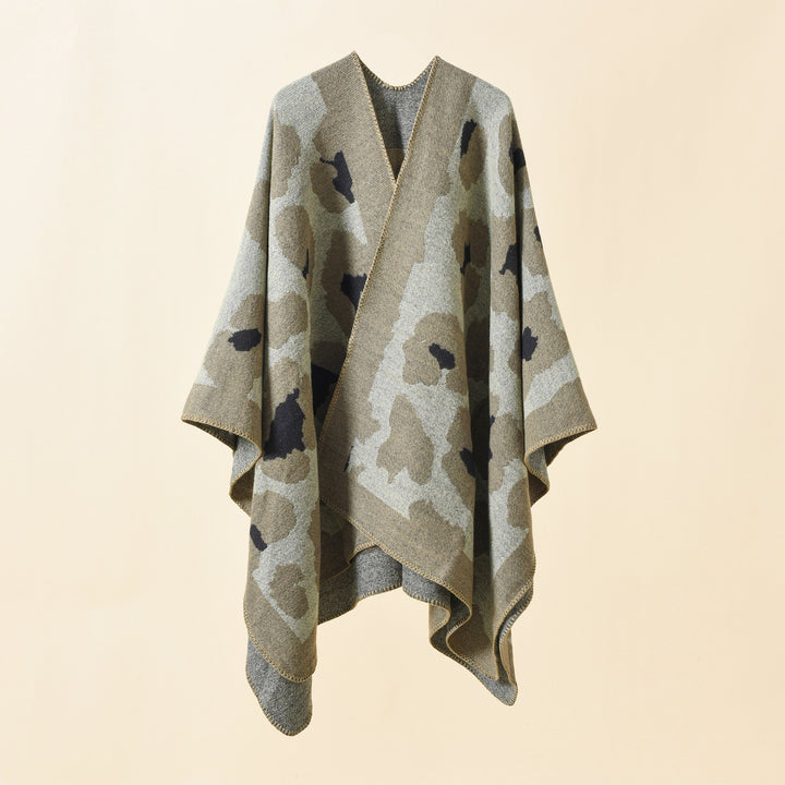 Damen Oversize-Strickruana mit grafischem Jacquard und Zierstich Echo Archiv