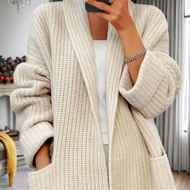 Damen nan langer übergroßer Strickmantel mit Schalkragen und aufgesetzten Taschen Echo Archiv