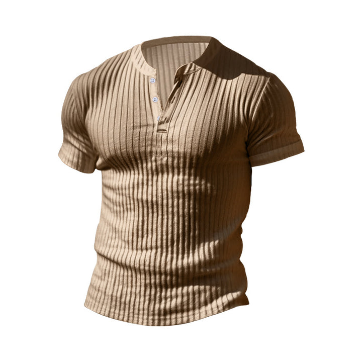 Herren kurzärmeliges Henley-T-Shirt aus strukturiertem Baumwollmix Echoarchiv
