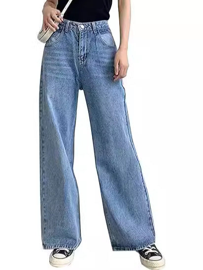 Damen nan hochgeschnittene weite Denim-Hose mit geradem Schlag und klassischem Five-Pocket-Design Echo Archiv