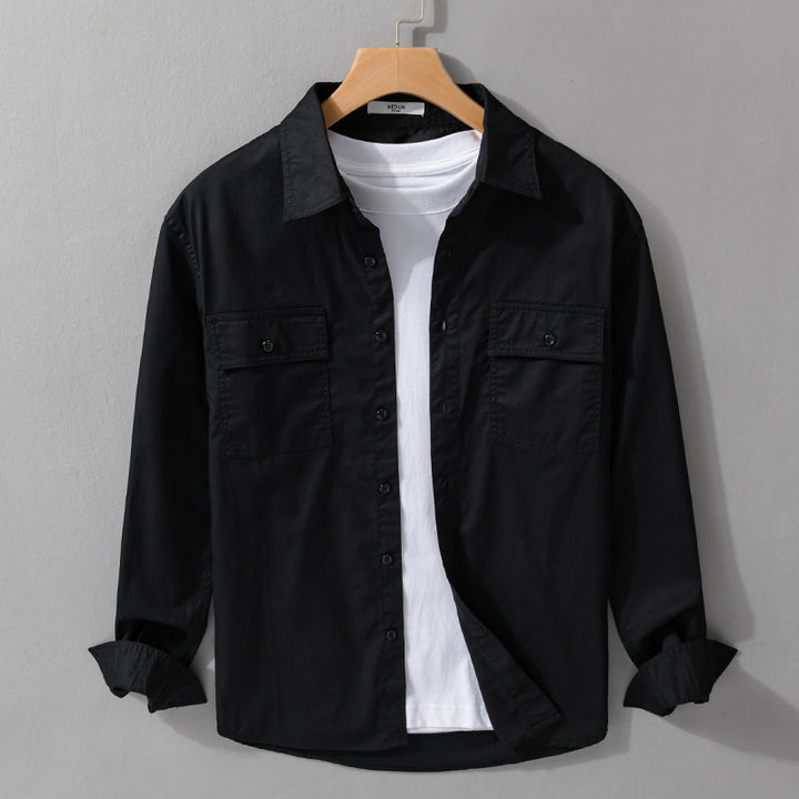 Herren Pflegeleichtes Baumwoll-Utility-Overshirt mit Doppel‑Brusttaschen und entspanntem Saum Echoarchiv