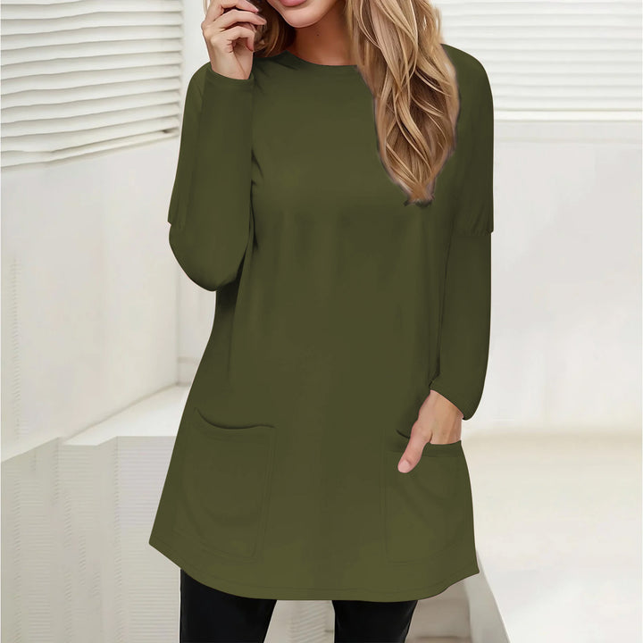 Damen Freizeit Longline Tunika mit Rundhalsausschnitt und aufgesetzten Taschen Echoarchiv