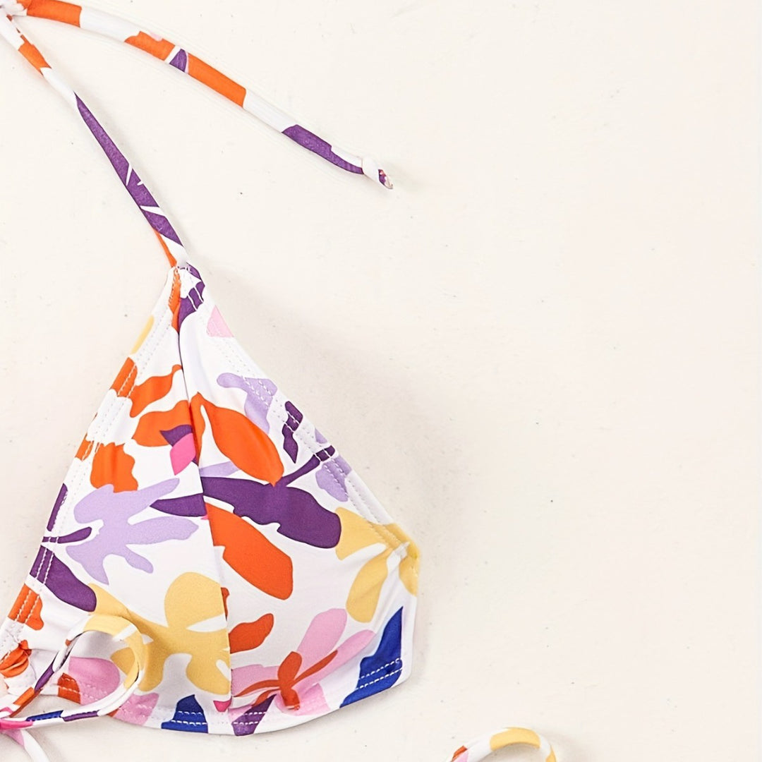 Damen Triangel-Bikini mit verstellbaren Schnüren und fröhlichem Blumenmuster Echo Archiv