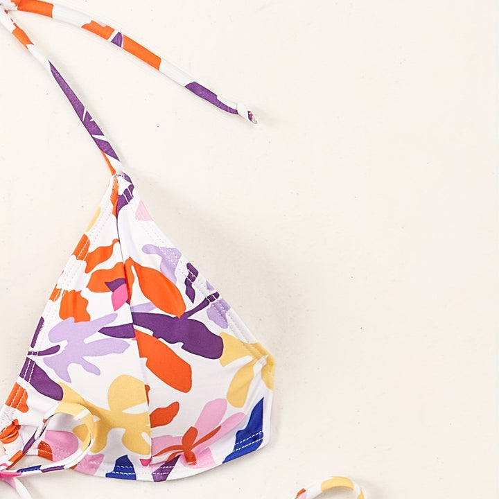 Damen Triangel-Bikini mit verstellbaren Schnüren und fröhlichem Blumenmuster Echo Archiv