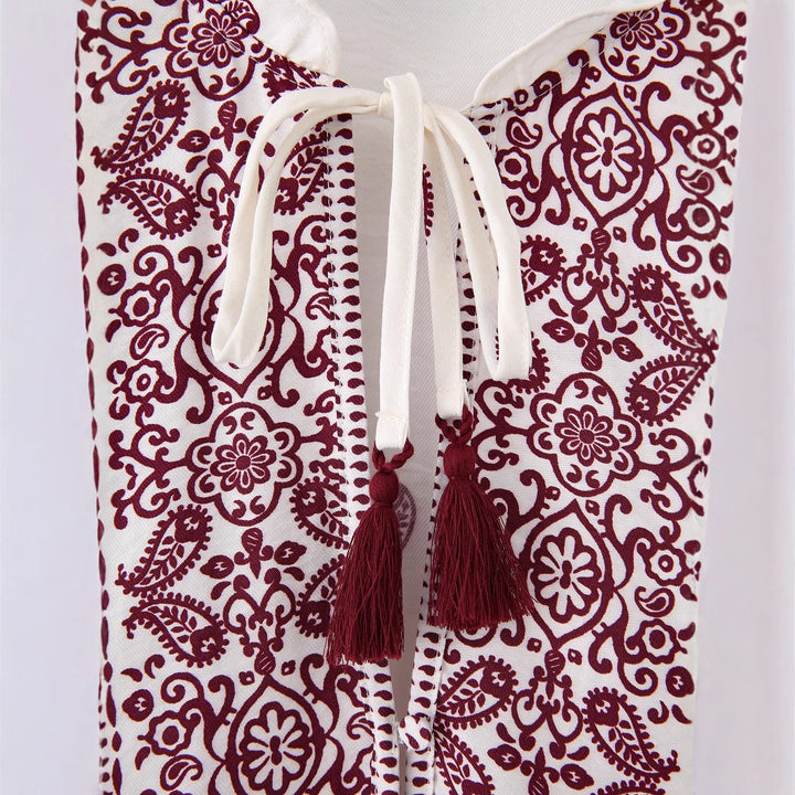 Damen boho Paisley Tunika-Bluse mit Quastenbindegürtel und voluminösen Ballonärmeln – Élovi