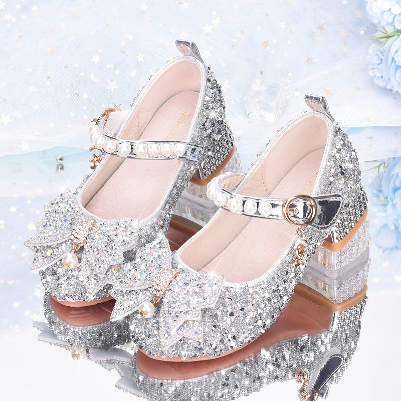 Mädchen Glitzernde Mary Jane Schuhe mit dekorativen Schleifen Echo Archiv