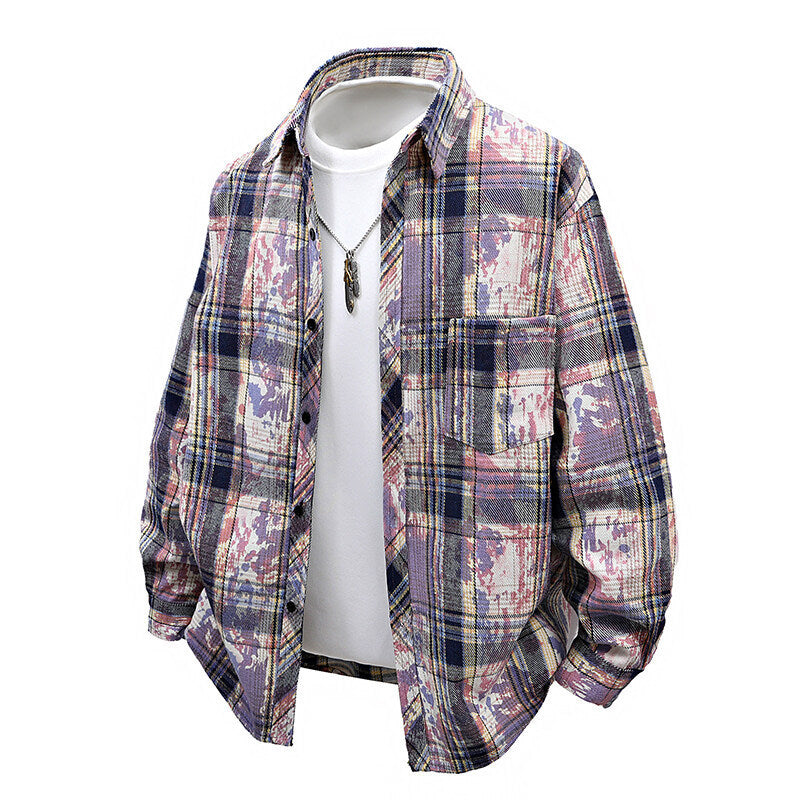 Herren oversized Karobluse mit kreativen Farbakzenten und praktischen Brusttaschen Echoarchiv