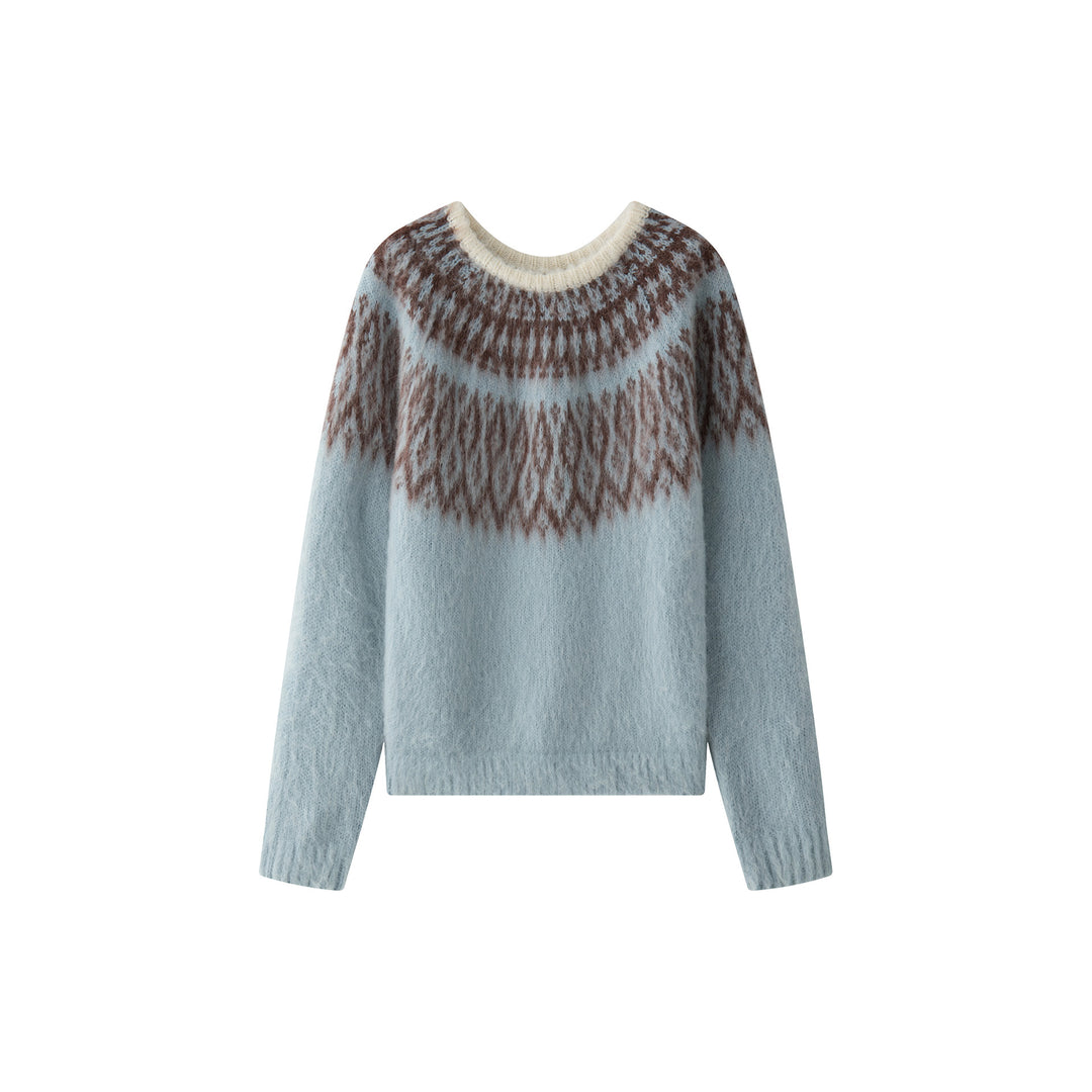 Damen Rundhals-Pullover mit Norweger-Jacquard und Mohair-Optik Echoarchiv