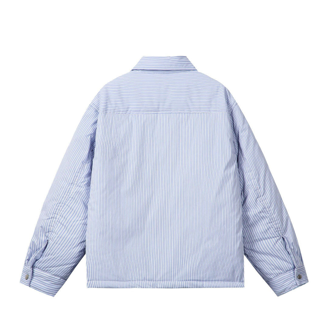 Unisex Gestreifte Boxy-Overhemdjacke mit Druckknopfleiste und Brusttasche Echoarchiv