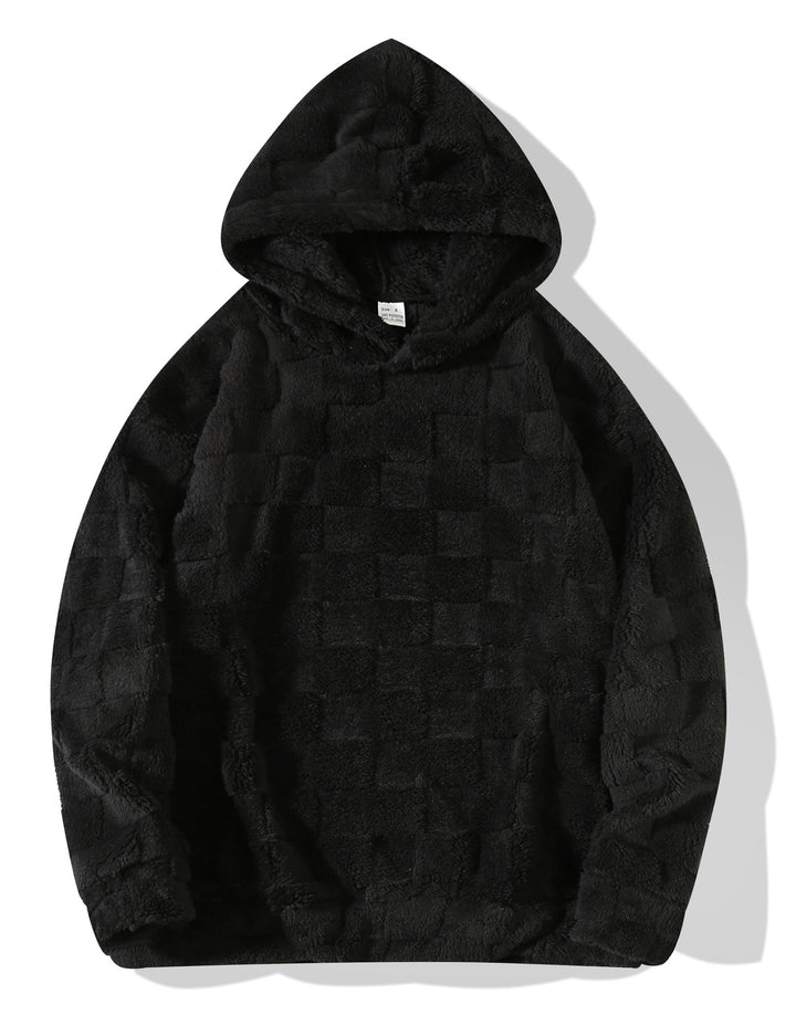 Damen Oversize-Plüschhoodie mit Karomuster, Kapuze und weichem Teddyfutter – Auréline