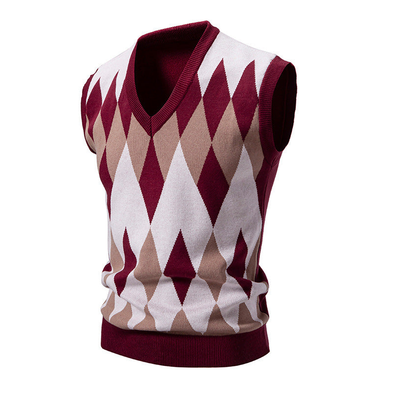 Herren ärmelloser Strickpullover im eleganten Diamantmuster Echoarchiv