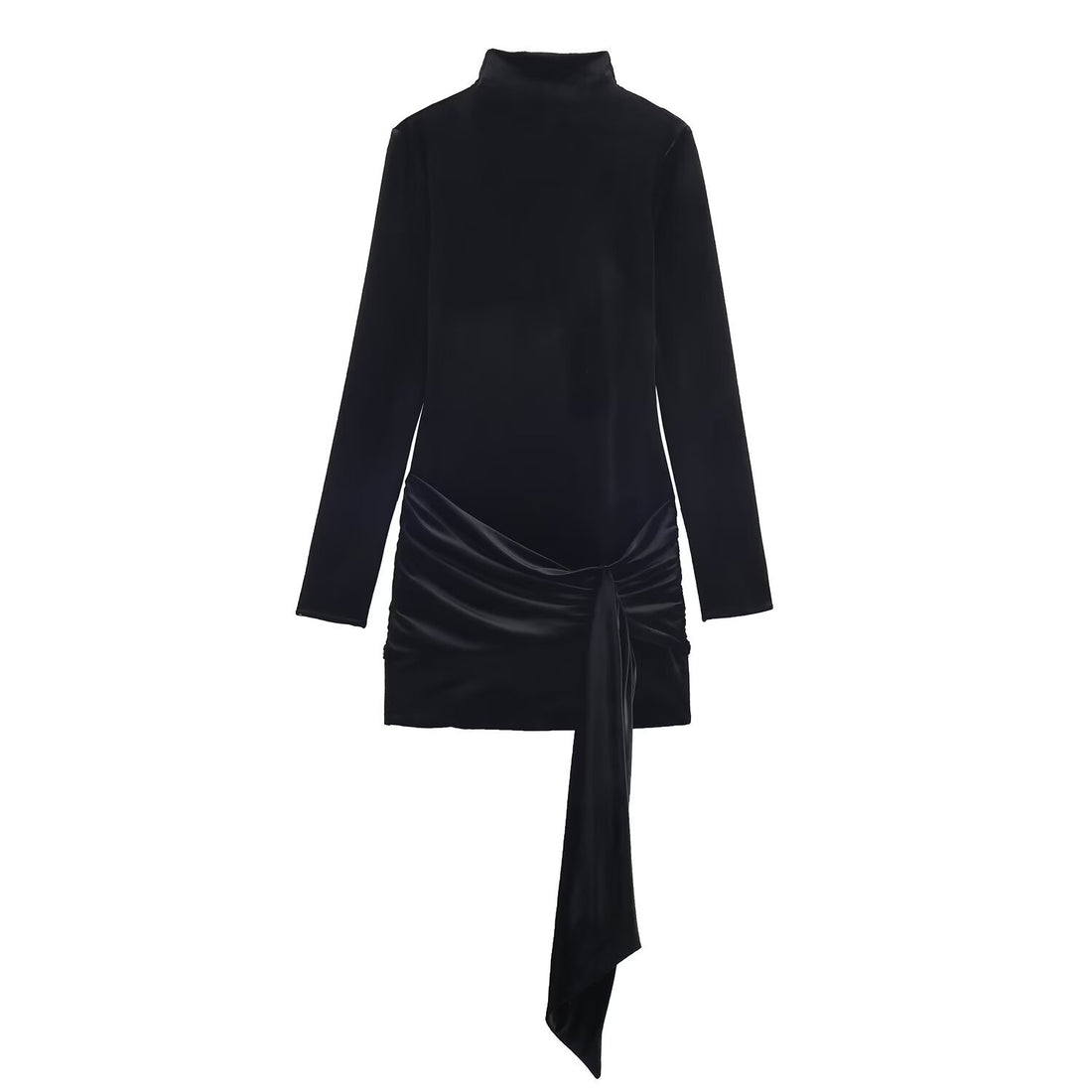 Damen Minikleid mit Rollkragen, langem Arm und seitlicher Drapé-Schleife Echoarchiv