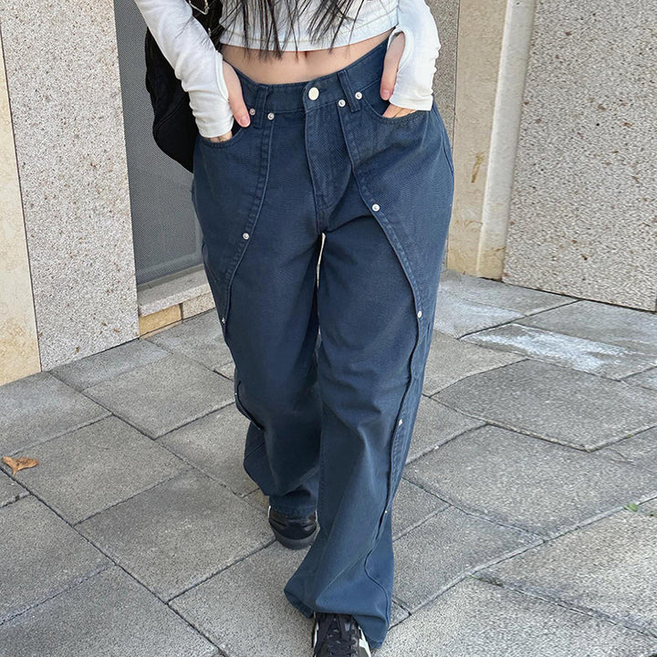 Damen Weite Utility-Hose mit dekorativen Druckknöpfen und modernen Akzenten Echo Archiv