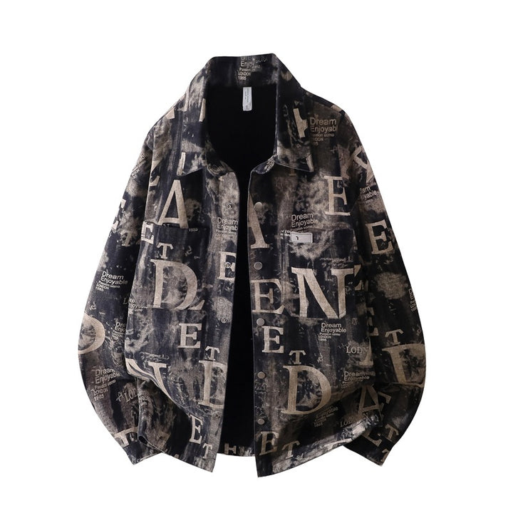 Herren Oversize-Jeansjacke im Used-Print mit Druckknopffront Echoarchiv