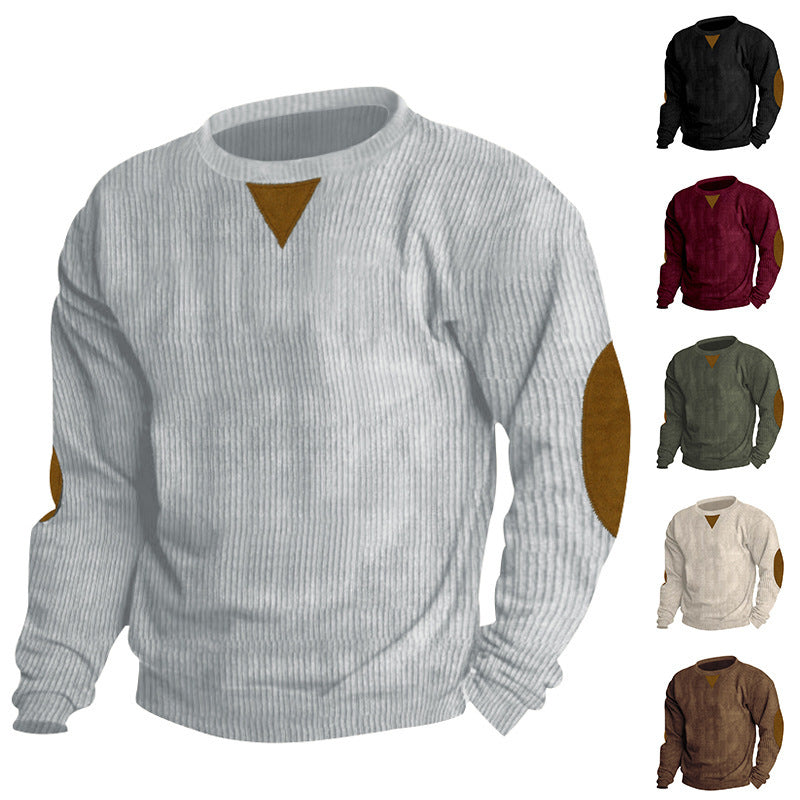 Herren Bequemer Rundhalspullover mit strukturiertem Design und kontrastierenden Ellbogenpatches Echoarchiv