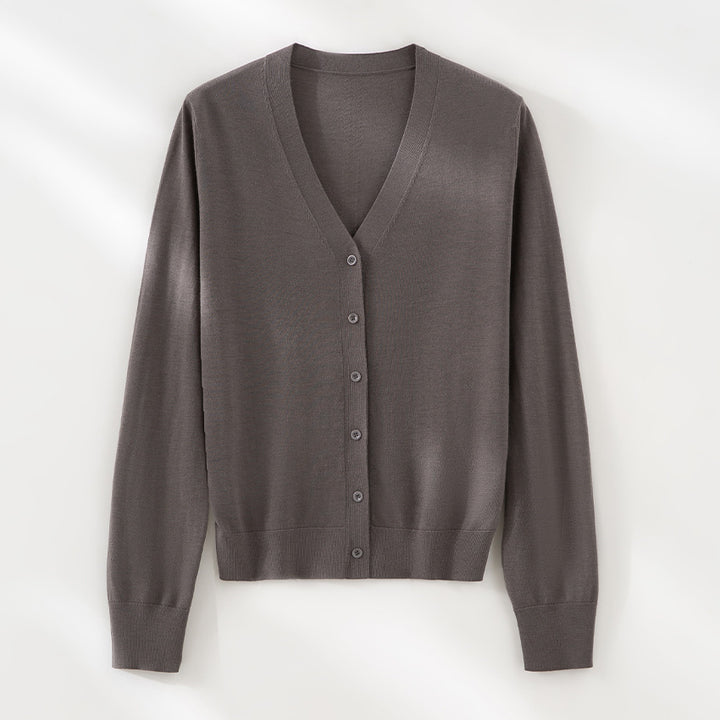 Damen Feinstrick-Cardigan mit V-Ausschnitt, Knopfleiste und Rippbündchen Echoarchiv