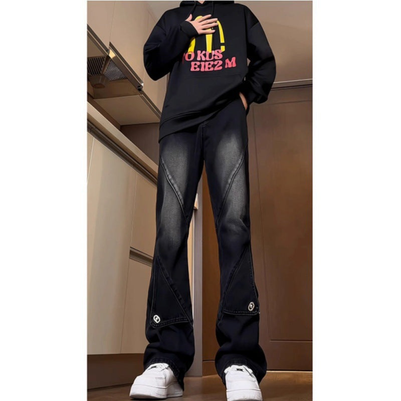 Herren Modische Oversized Denim-Hose mit kreativen Nähte Echoarchiv