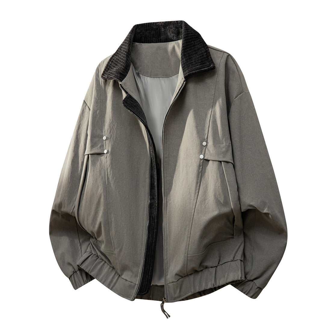 Unisex oversized relaxed bomber jacket with corduroy contrast collar and elastic hem – Brevano