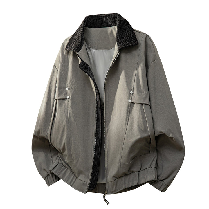 Unisex oversized relaxed bomber jacket with corduroy contrast collar and elastic hem – Brevano