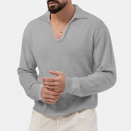 Herren eleganter Pullover mit tiefem V-Ausschnitt und strukturiertem Material Echoarchiv
