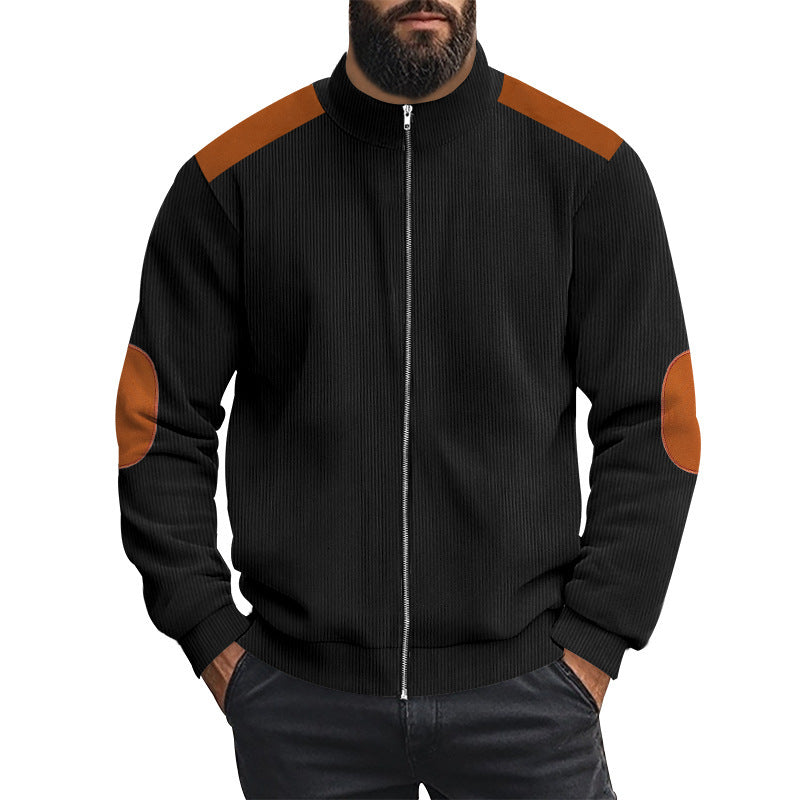 Herren sportliche Strickjacke mit kontrastierenden Lederapplikationen Echoarchiv