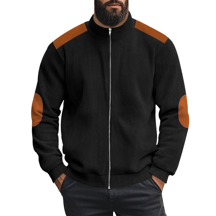 Herren sportliche Strickjacke mit kontrastierenden Lederapplikationen Echoarchiv
