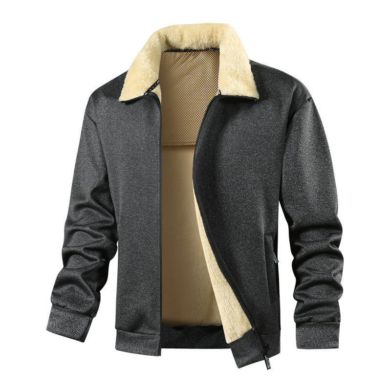 Herren Wattierte Teddyfleece-Bomberjacke mit Stehkragen & durchgehendem Reißverschluss Echoarchiv